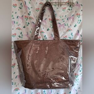 Vintage Kirks Folly Pink Sparkle PVC Travel School Work Beach Tote Purse Bag